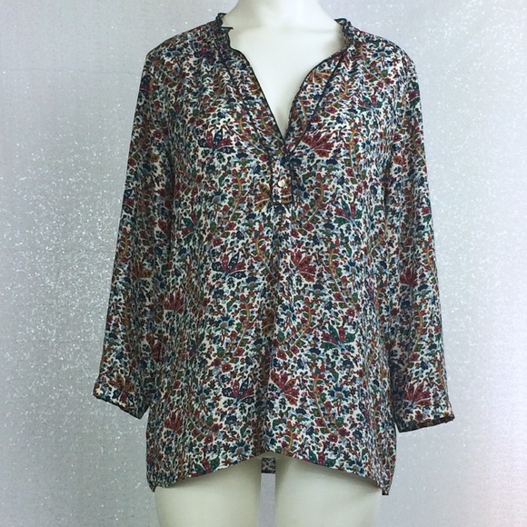 Zara Basic Floral Pattern Button Collar Blouse M - Picture 1 of 7